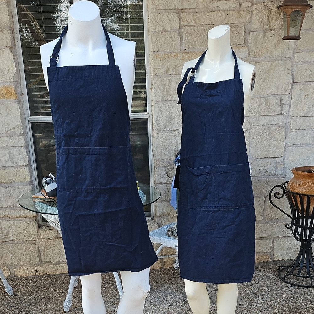 2 Sur La Table Dark Blue 100% Cotton Cloth Tie Back Cooking Aprons Unisex